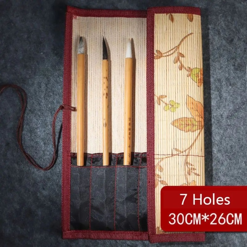 Bamboo Roll Up Calligraphy Brush Holder Case 15