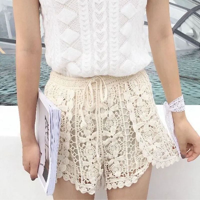 Boho Crochet High Waist Lace Up Shorts 6