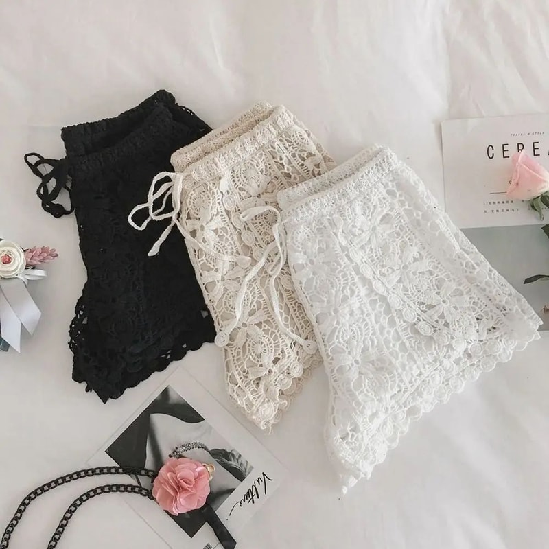 Boho Crochet High Waist Lace Up Shorts 8