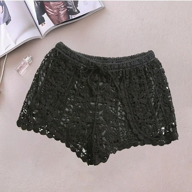 Boho Crochet High Waist Lace Up Shorts 16