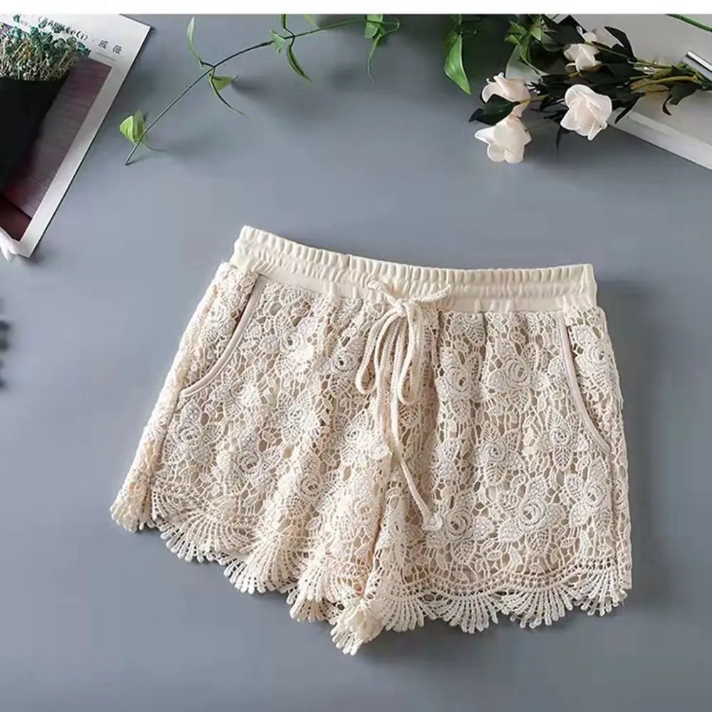 Boho Crochet High Waist Lace Up Shorts 18