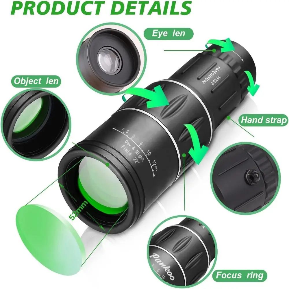 16x52 High Power Monocular Telescope Dual Focus 2