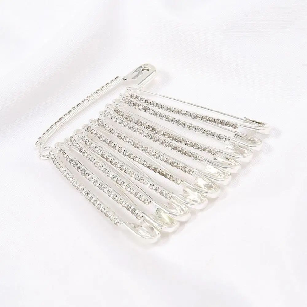 Gold Rhinestone Safety Pin Brooch Sweater Clip 4