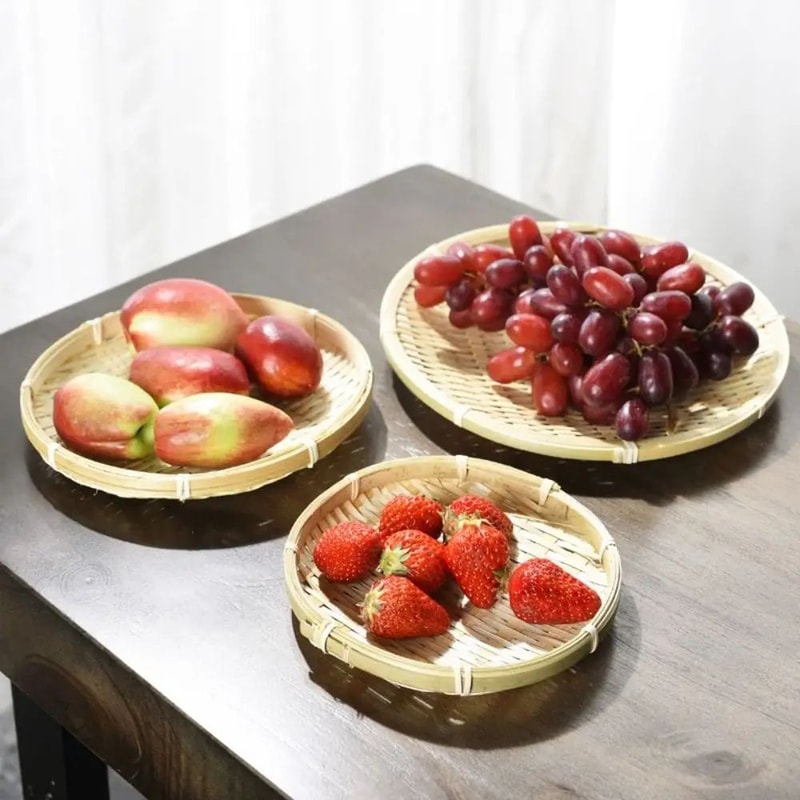 Handmade Woven Bamboo Tray Basket Bread Storage 6