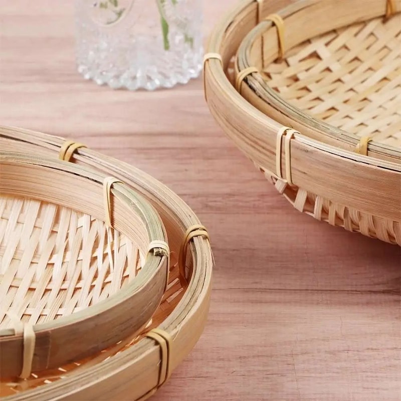 Handmade Woven Bamboo Tray Basket Bread Storage 8