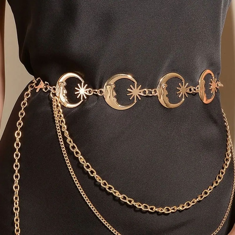 Vintage Moon Layered Waist Chain Belt For Women 8