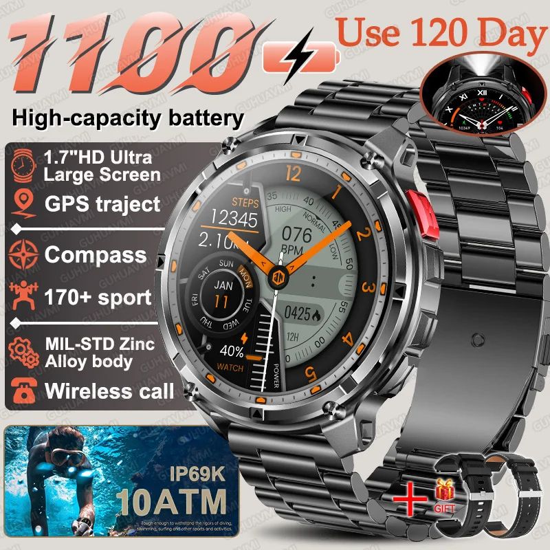 T Rex3 Pro Military Smartwatch GPS Compass 1100mAh Battery 22