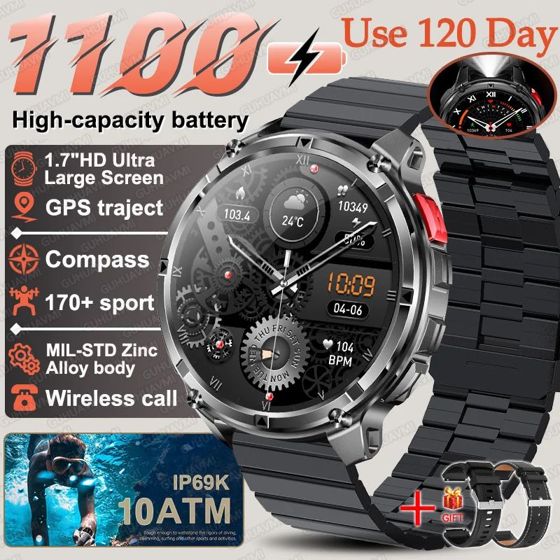 T Rex3 Pro Military Smartwatch GPS Compass 1100mAh Battery 24