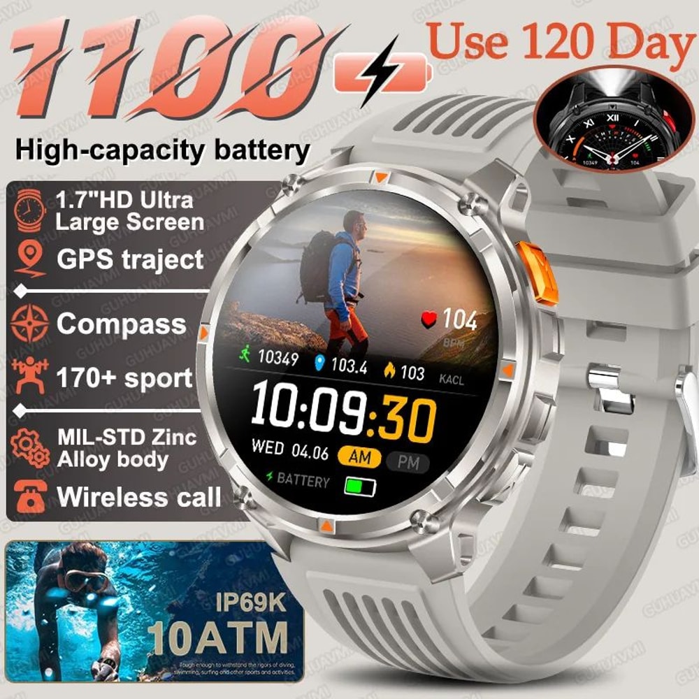 T Rex3 Pro Military Smartwatch GPS Compass 1100mAh Battery 12