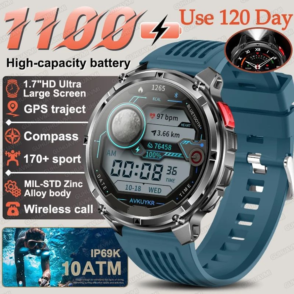 T Rex3 Pro Military Smartwatch GPS Compass 1100mAh Battery 13
