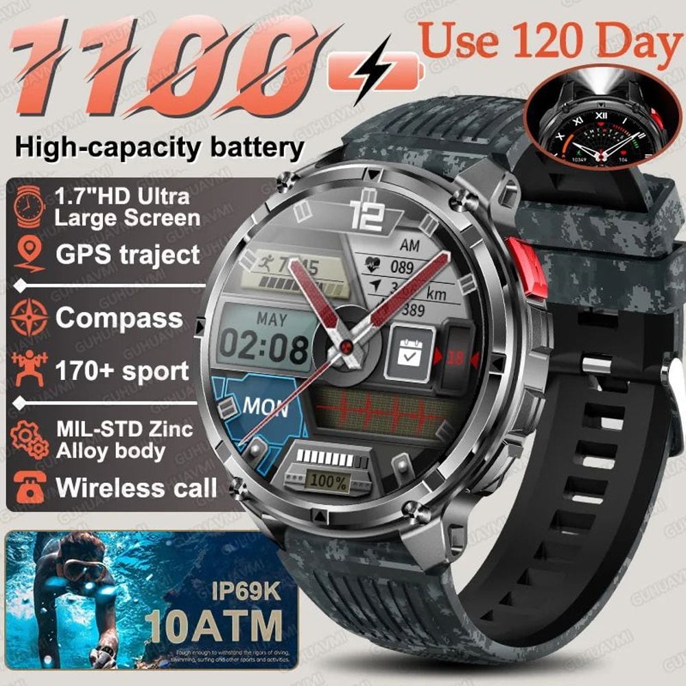 T Rex3 Pro Military Smartwatch GPS Compass 1100mAh Battery 16
