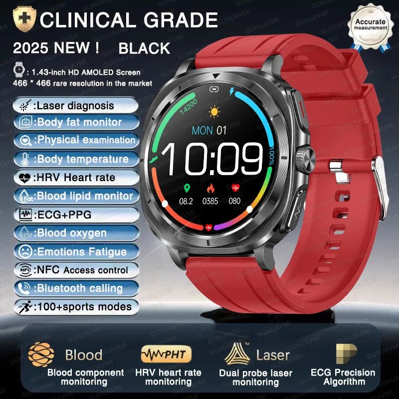 Health Monitoring Smartwatch ECG Heart Rate Blood Pressure Call 12