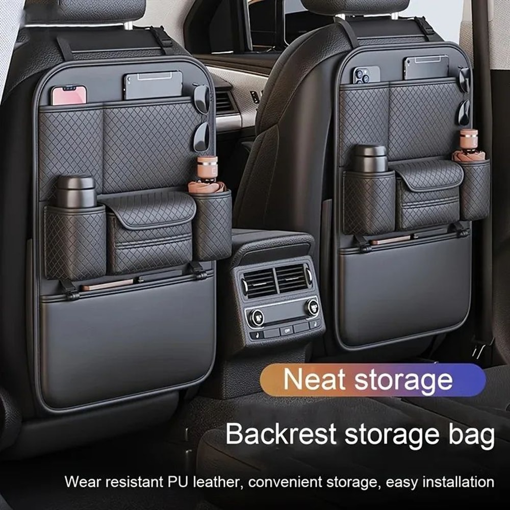 Luxury Faux Leather Car Seat Back Organizer With Storage 0