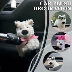 cute plush puppy car steering lever decoration bow dog