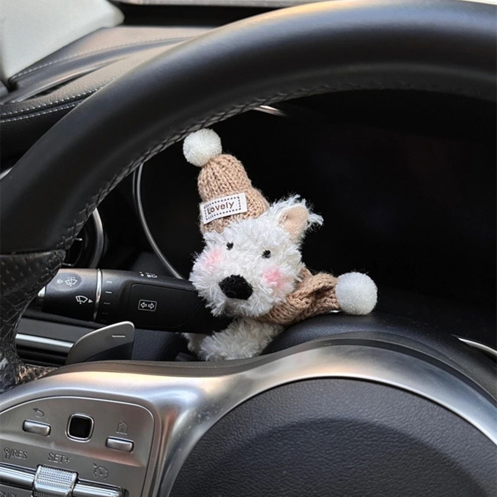 Cute Plush Puppy Car Steering Lever Decoration Bow Dog 3