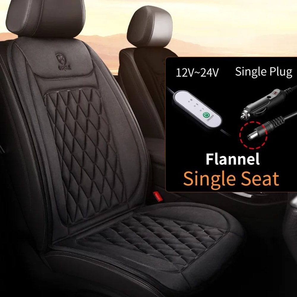 Heated Car Seat Cover 12V 24V Fast Warm Flannel Cushion 14