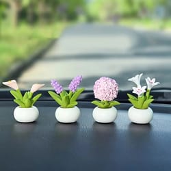 cute mini flower pot car ornament cartoon dashboard decor