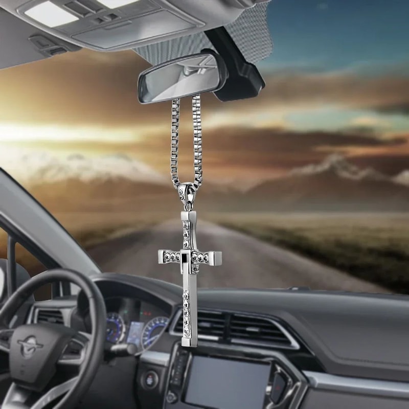 Crystal Cross Car Mirror Hanging Ornament 0