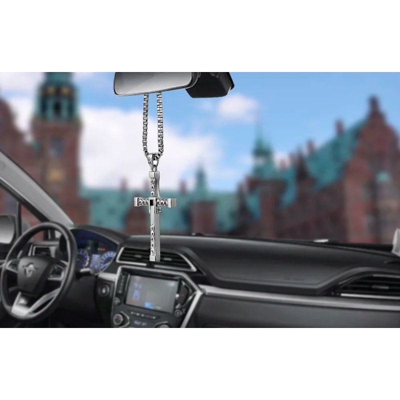 Crystal Cross Car Mirror Hanging Ornament 3