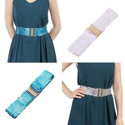women wide sequin elastic waist belt