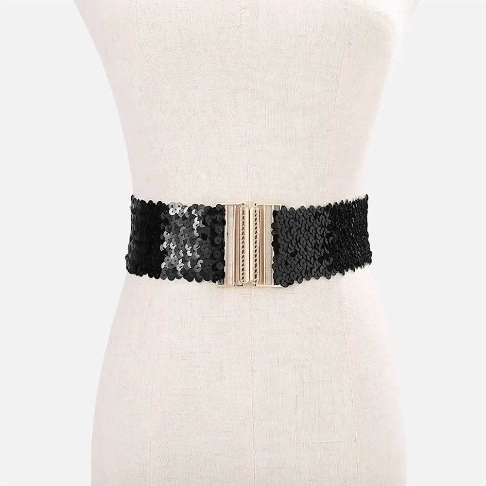 Women Wide Sequin Elastic Waist Belt 1