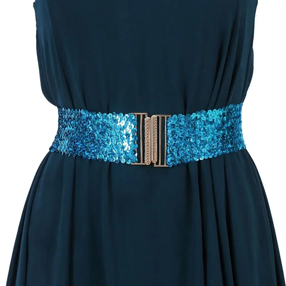 Women Wide Sequin Elastic Waist Belt 2