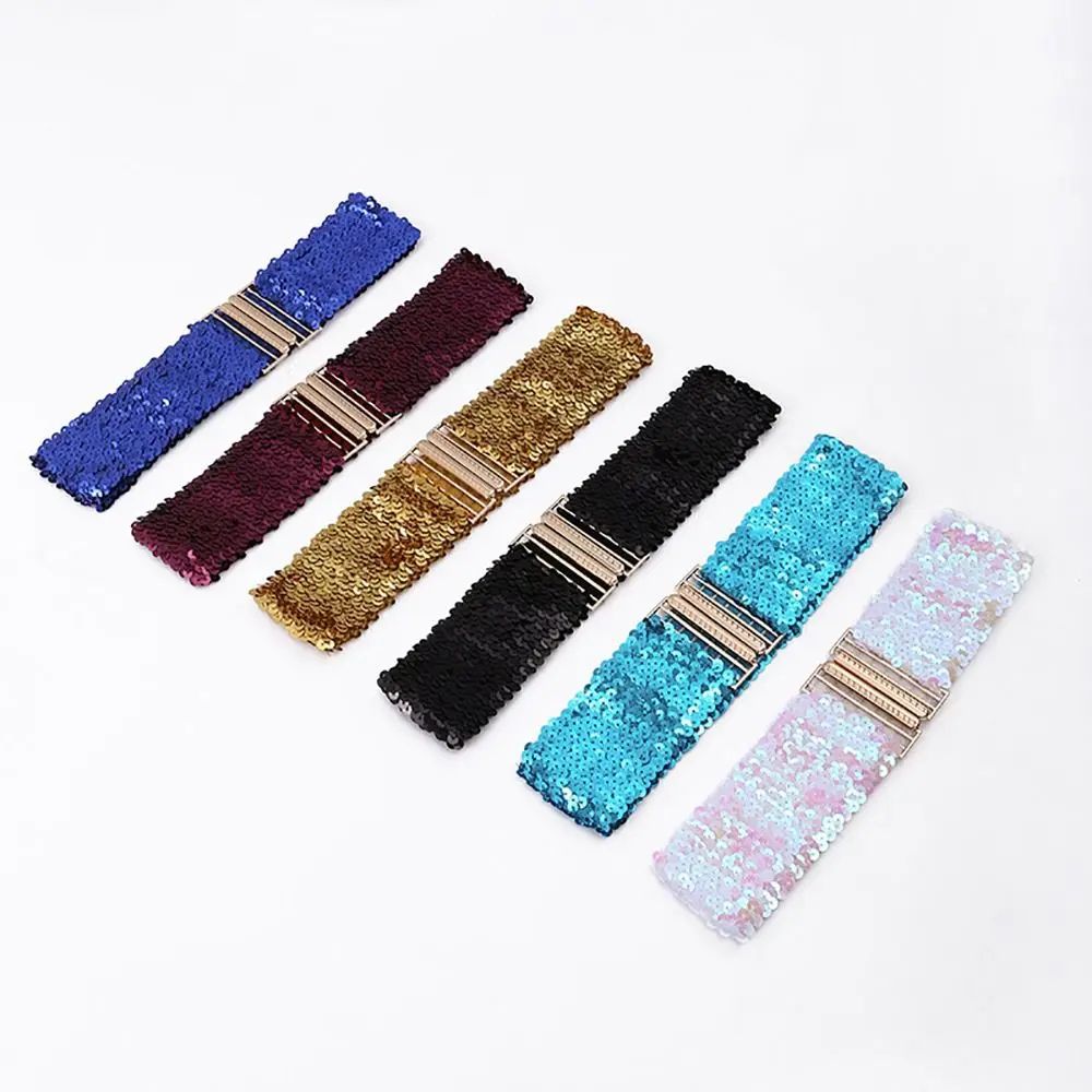 Women Wide Sequin Elastic Waist Belt 6