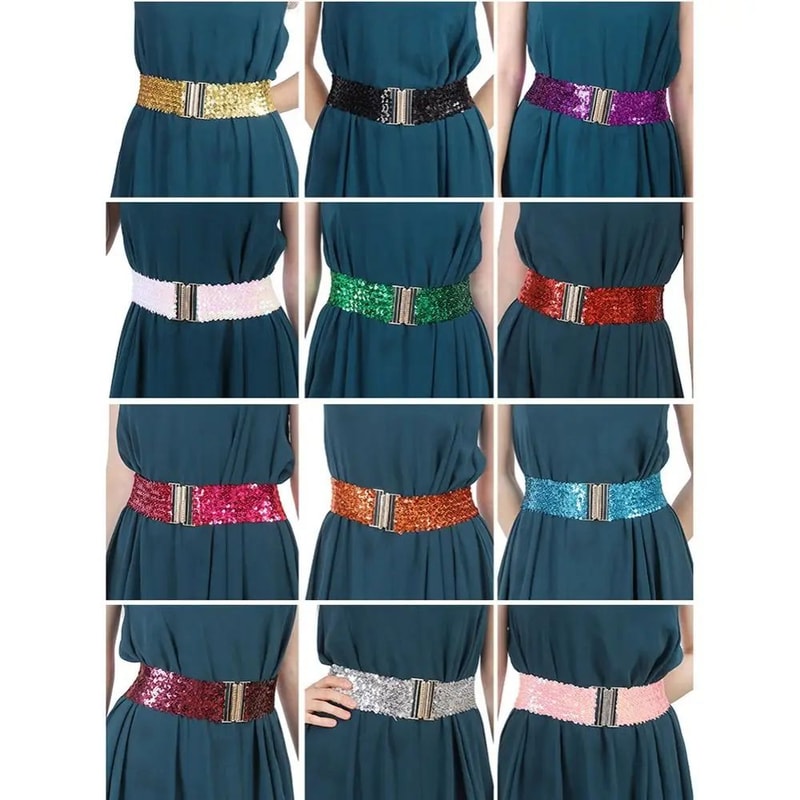 Women Wide Sequin Elastic Waist Belt 5