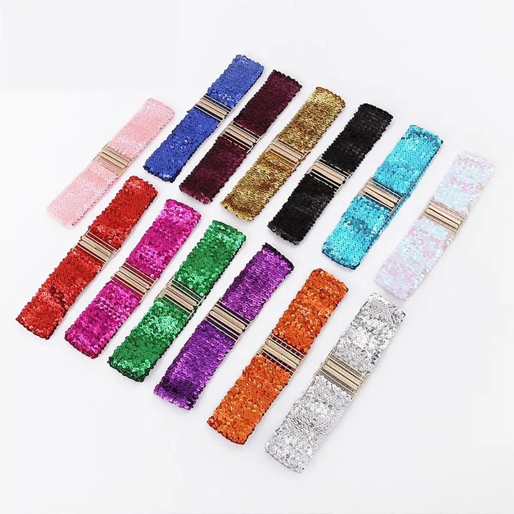 Women Wide Sequin Elastic Waist Belt 7