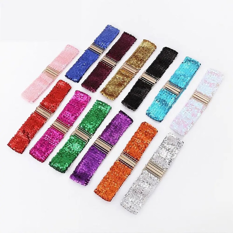 Women Wide Sequin Elastic Waist Belt 7