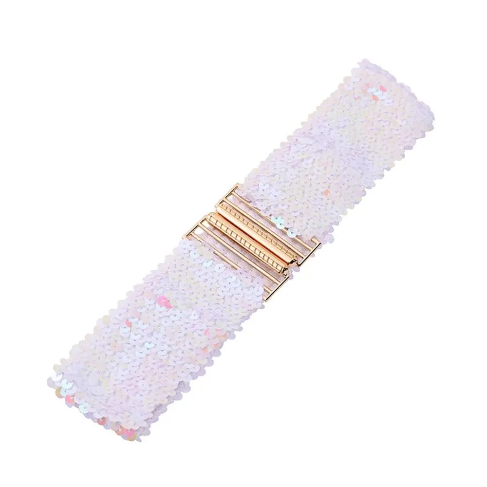 Women Wide Sequin Elastic Waist Belt 15