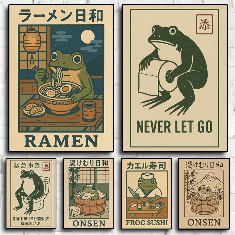 Retro Japanese Frog Bathtub Wall Art 0
