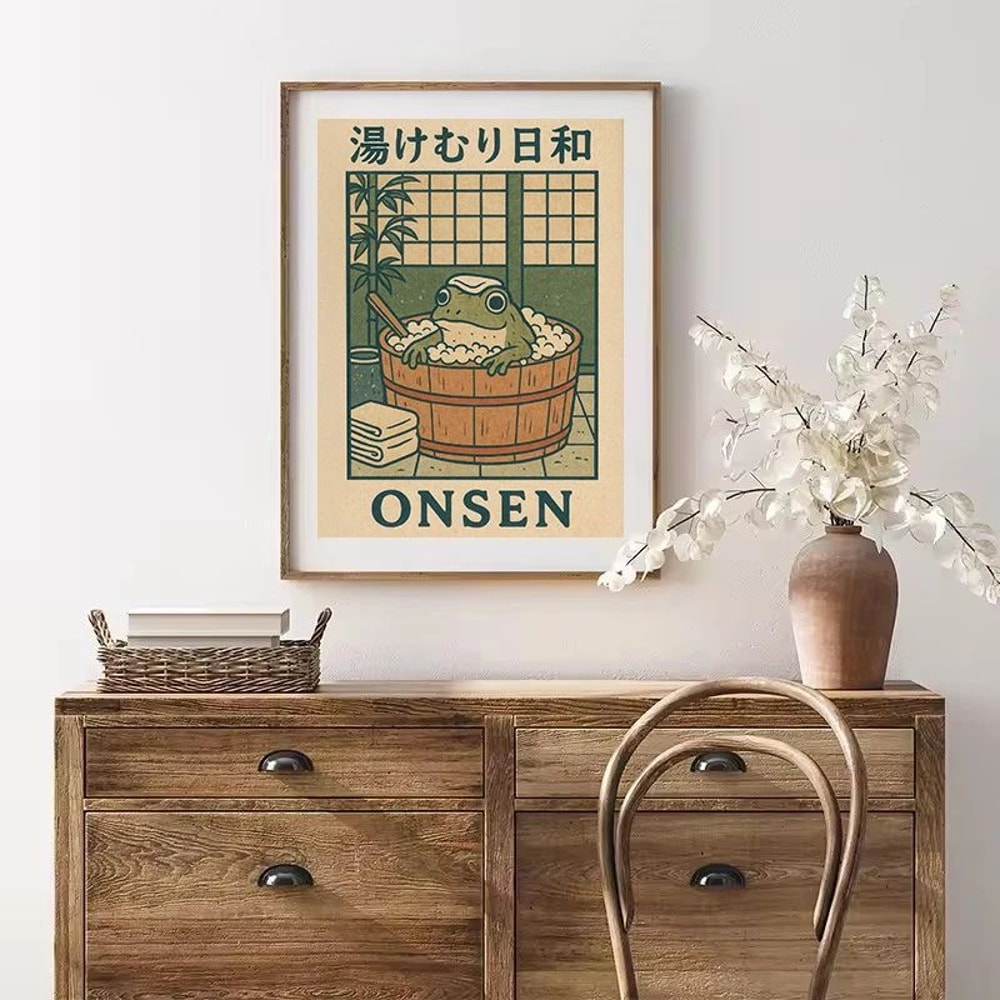 Retro Japanese Frog Bathtub Wall Art 3