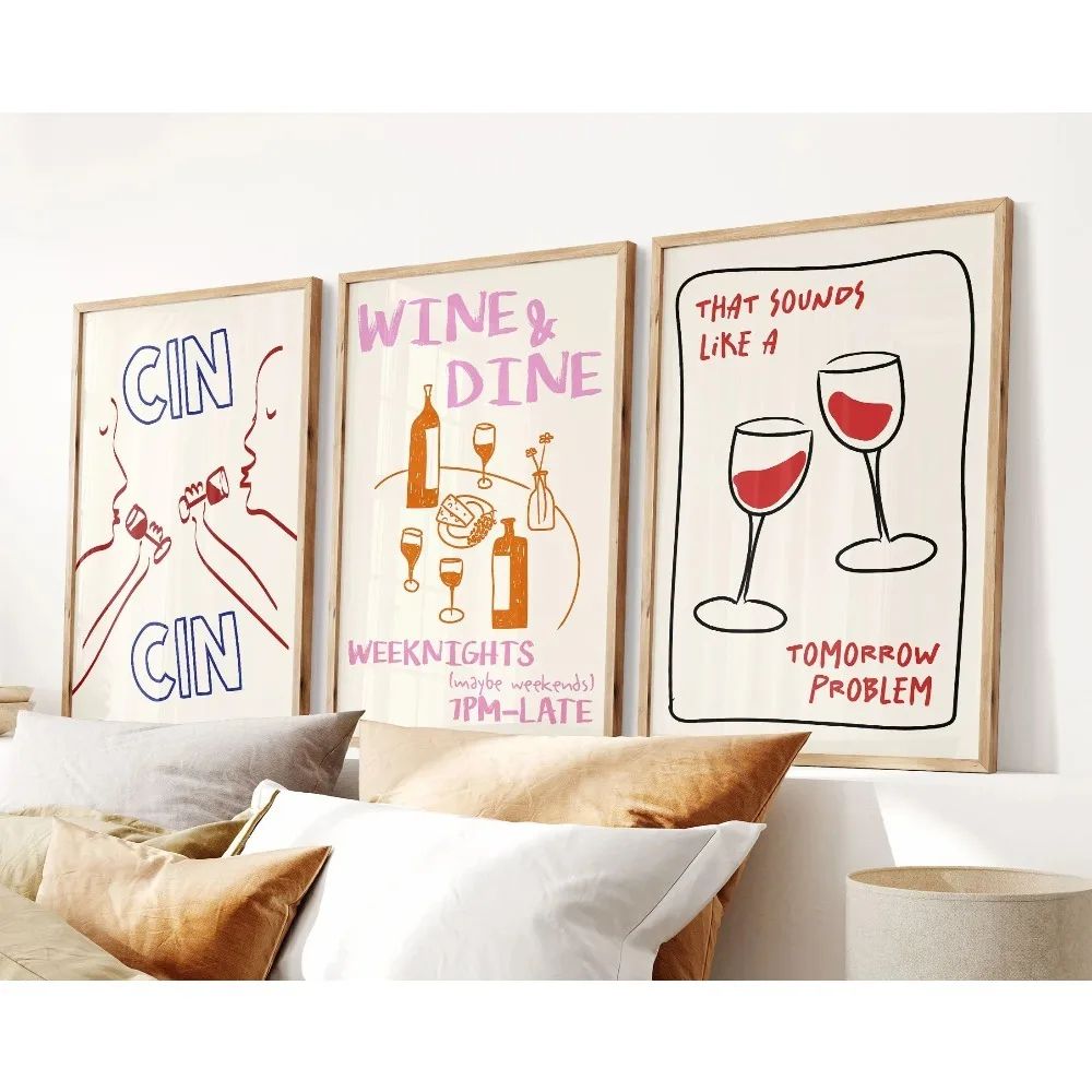 Retro Cocktail And Pasta Wall Art Set 5