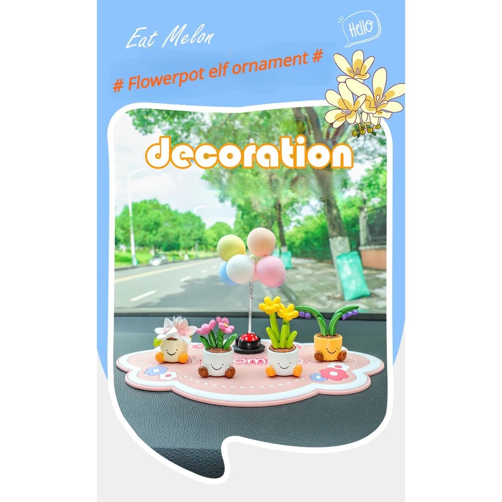 Cute Flower Pot Elf Car Dashboard Decor 6