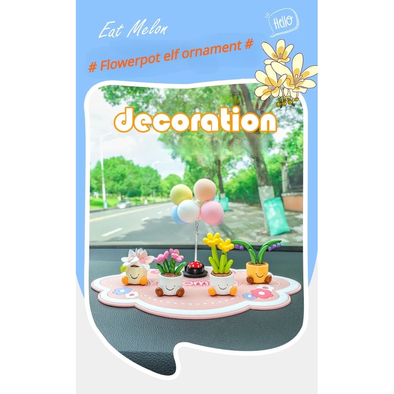 Cute Flower Pot Elf Car Dashboard Decor 6