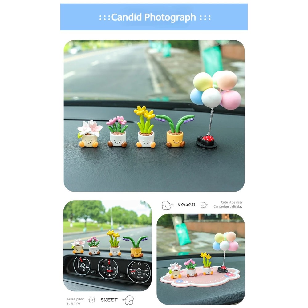 Cute Flower Pot Elf Car Dashboard Decor 7