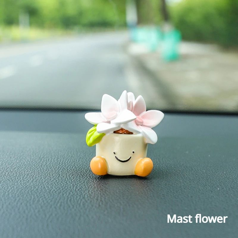 Cute Flower Pot Elf Car Dashboard Decor 11