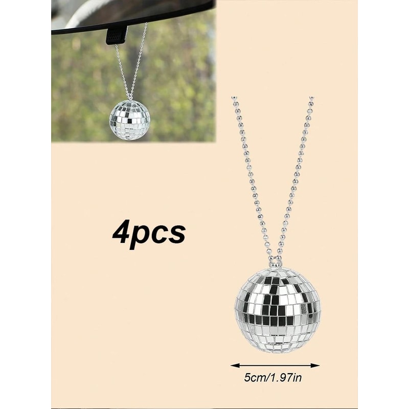Sparkling Disco Ball Car Mirror Ornament 4pcs 7