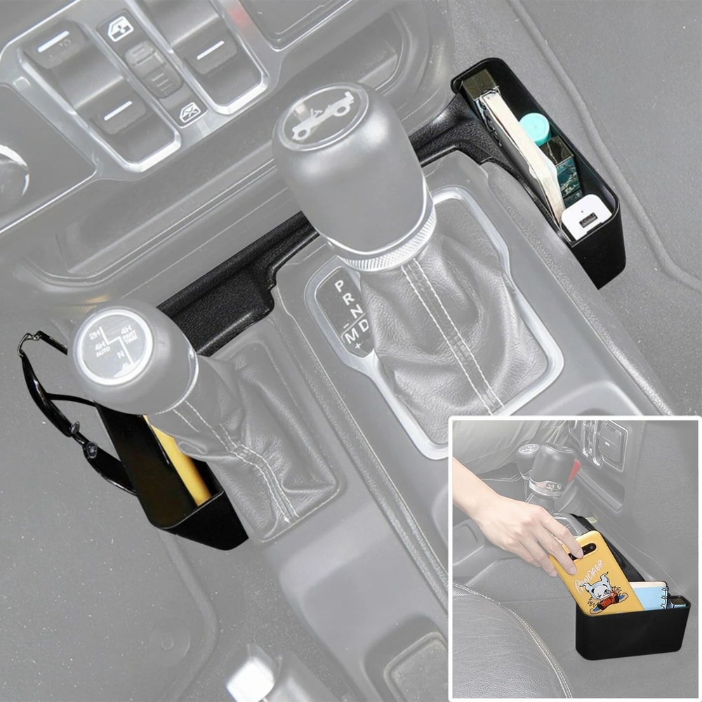 Car Gear Shift Organizer Tray With Phone Holder For Jeep Wrangler 4