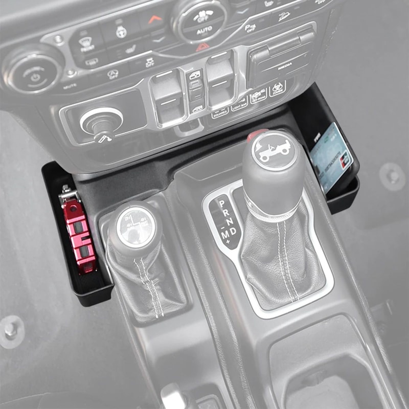 Car Gear Shift Organizer Tray With Phone Holder For Jeep Wrangler 5