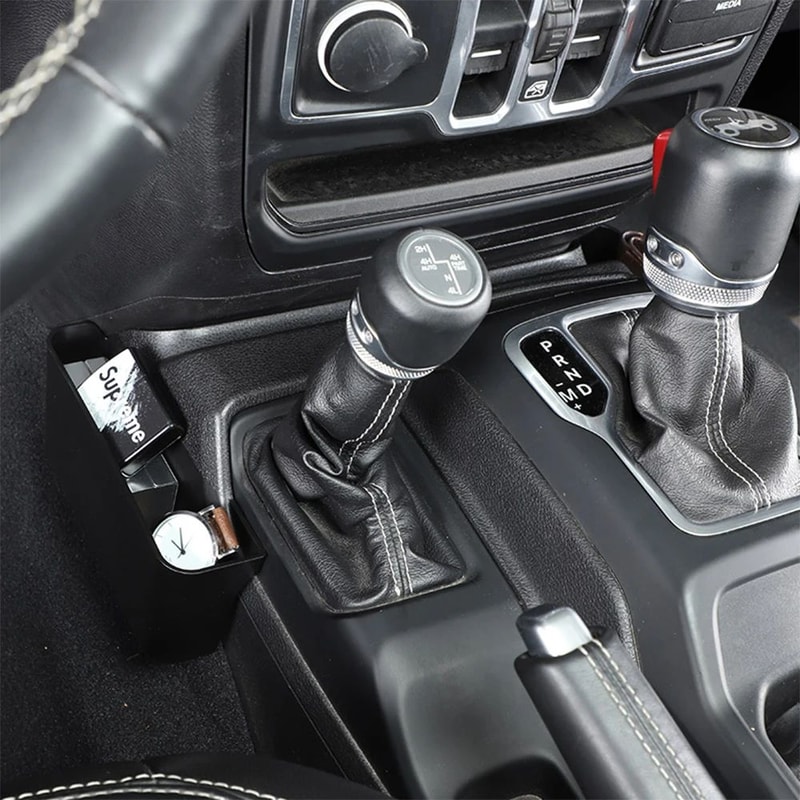 Car Gear Shift Organizer Tray With Phone Holder For Jeep Wrangler 8