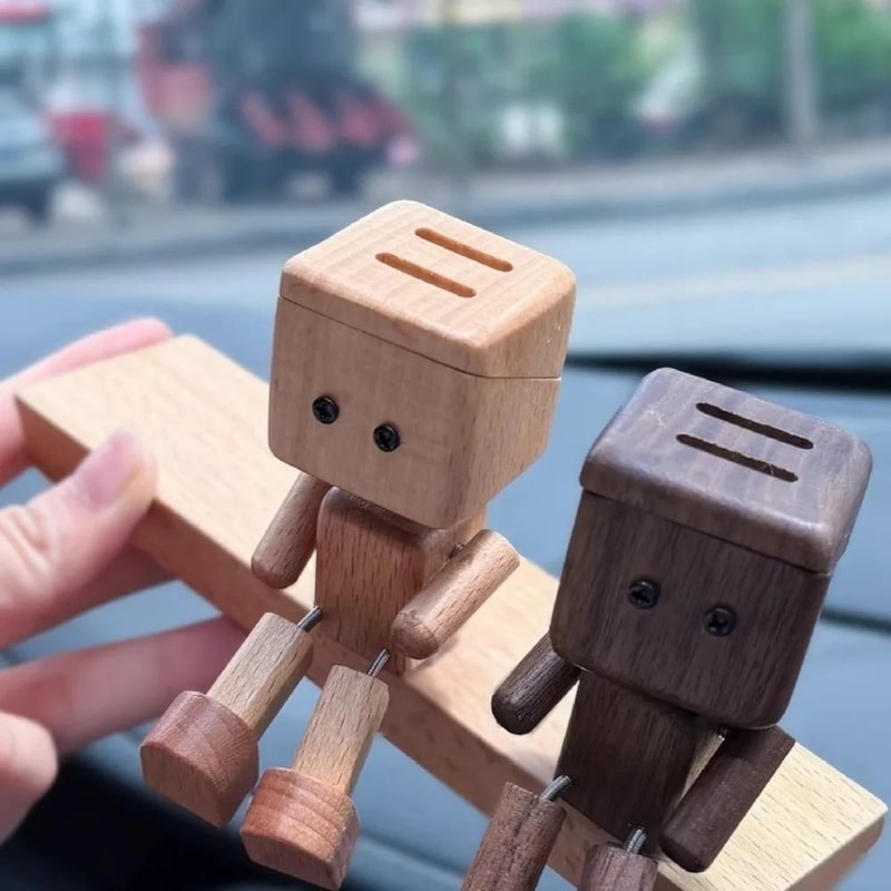 Mini Shaking Wooden Man Magnetic Car Air Freshener Holder 0