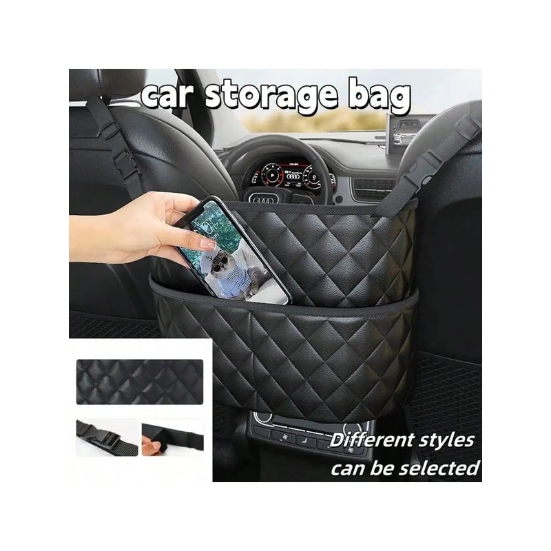 Large Capacity Car Middle Seat Storage Net Leather Organizer Bag 6