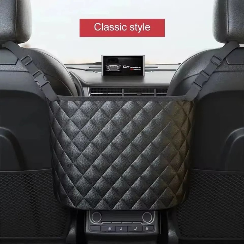 Large Capacity Car Middle Seat Storage Net Leather Organizer Bag 9