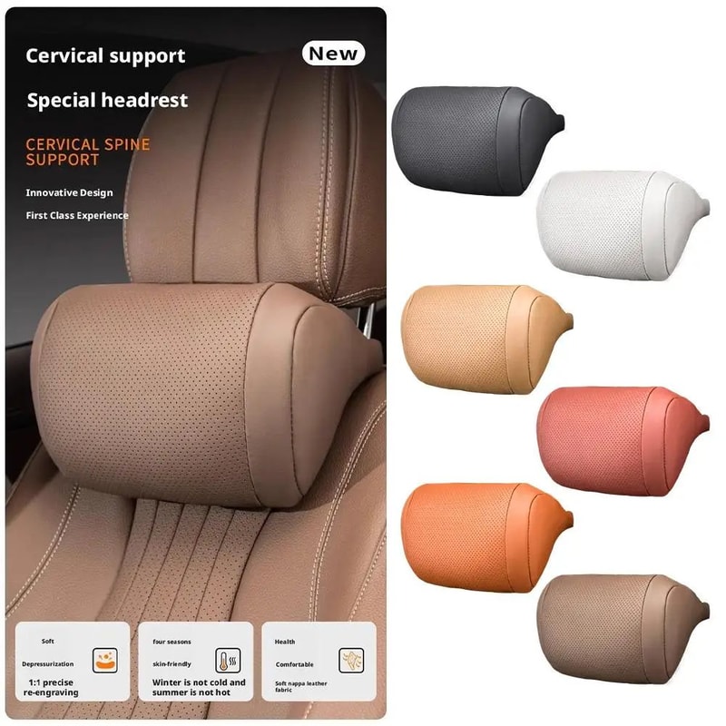 Luxury Nappa Leather Car Seat Headrest Neck Pillow 6