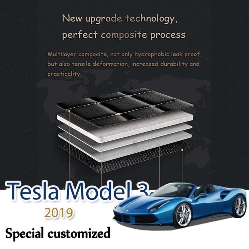 Tesla Model 3 Leather Car Trunk Cargo Liner Mat 4