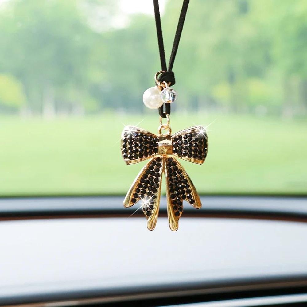 Diamond Bow Tie Car Rearview Mirror Pendant 2