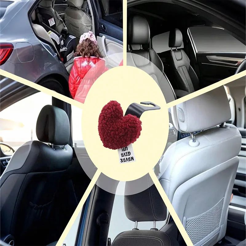 Plush Heart Shaped Car Seat Back Hooks Set 4