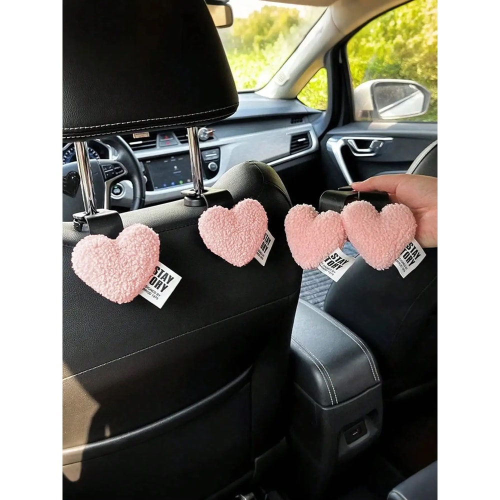 Plush Heart Shaped Car Seat Back Hooks Set 12